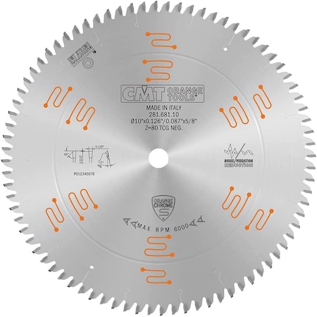 Cmt ORANGE TOOLS  Chrome Double Sided Laminate /Melamine Blade 10" x T80 TCG NEG, Silver 281.681.10